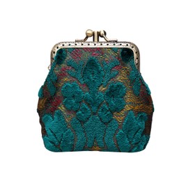 Carpet Bag Double Kiss Clasp Coin Purse Pouch,Vintage Change Wallet Card Holder