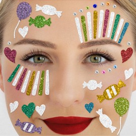 Party Factory Face Tattoo Colourful Clown Temporary Glitter Face Tattoo for Theme Party, Halloween & Carnival, Children and Adults