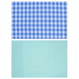 miwaki GC-BL ST-GR Placemat, Fabric Placemat, For Children, Boys, Girls, Kindergarten, Preschool, Set of 2, Simple, with Name Tag, Motif, Gingham Check, Blue, Stripe, Green
