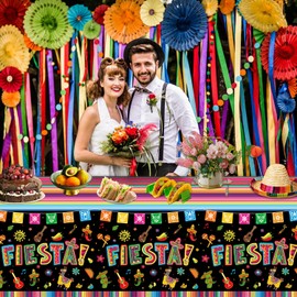 Dvaorc 6 Pack Cinco De Mayo Printed Fiesta Mexican Table Cover Fiesta Party Tablecloth Taco Night Table Cloth Mexican Themed Tablecloth Mexico Party Supplies 86 x 51 in (220 x 130cm)