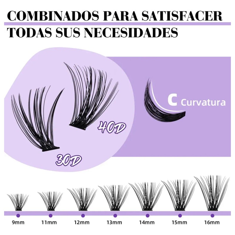 280pzskit De Extensiones Pestañas Raíces Curvaturad C 9-16mm