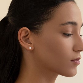 KRKC&CO Moissanite Earrings for Women, Princess Cut Color D VVS1, 925 Silver 14K Gold/White Gold/Black Plated Stud Earrings, Brilliant Jewelry Gift for Her - 0.8ct-3ct/4mm-6.5mm, Silver