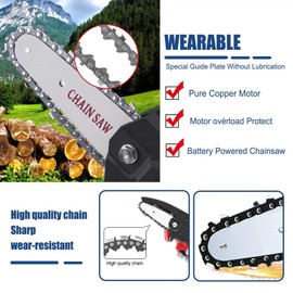 Handheld Mini Chainsaw 4-Inch Electric Cordless Chain Saws with Box and Goggles Portable 24V 500W Electric Chainsaws Pruning Shears Chainsaw for Courtyard Tree Wood Cutting