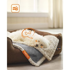 Feandrea Waterproof Dog Blanket, Sherpa Fleece Pet Blanket for Miniature Dogs, Cats, 73 x 63 cm, S, Machine Washable, Reversible Dog Couch Cover Protector, Grey PPB029G01