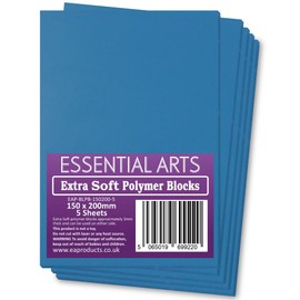 Essential Arts Extra Soft 150 x 200mm Double Sided Blue Polymer Blocks Pack of 5 – 3mm Super Soft Relief Printing Sheets for Easy Lino Carving Art and Craft