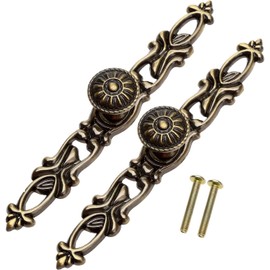 Mgoodoo Pack of 2 Retro Door Handle Metal Knob Cupboard Handle Brass Bronze Drawer Wardrobe Pull Handle 152mm Antique Brass