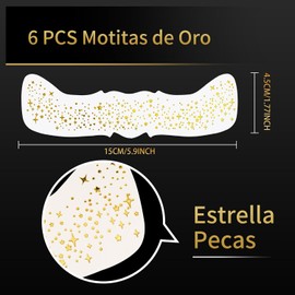 Cara Purpurina Pecas Tatuaje Cara 10PCS, Tatuajes Temporales de Pecas con Purpurina Dorada