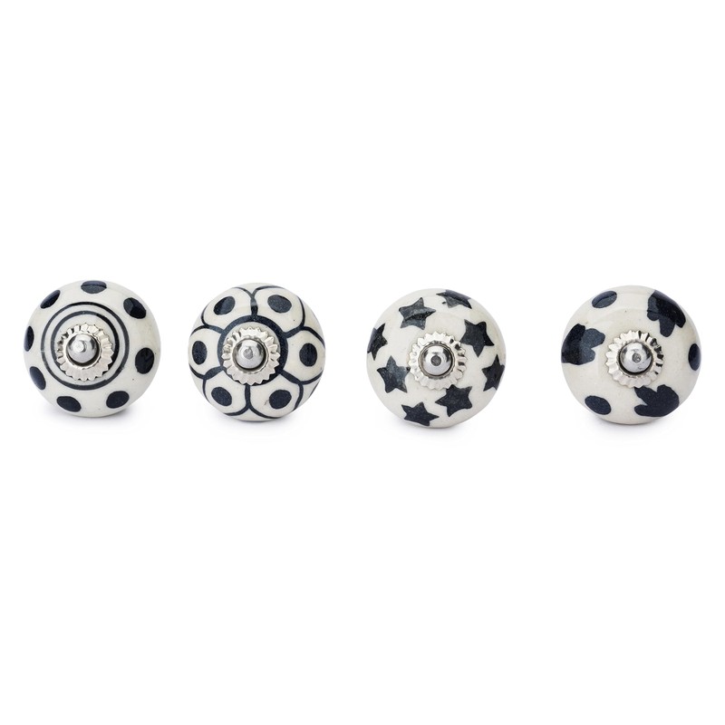 Ajuny Set of 12 Black and White Ceramic Knobs Handpainted