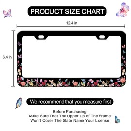 Butterfly Flower License Plate Frame - 2 PCS Forest Flower License Plate Frames Holder Covers, Rust-Proof Waterproof Car Decorative Tag Frames for Standard Us 12x6 Inch