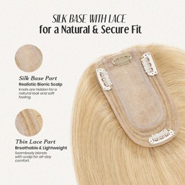 MY-LADY Human Hair Toppers for Women Real Human Hair Thin 7 * 13CM Silk Base with Lace Clip in Remy Hairpieces 150% Density 8 Inch Natural Blonde