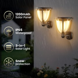 Solar Wall Light Sconce [2 Pack] Dusk to Dawn Outdoor Wall Light Sconce Solar, Waterproof, 2 Lighting Modes, Wall & Ground Mount, Exterior Lighting Fixtures for Front Porch Patio Fence Yard Garage