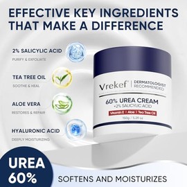 Crema de Urea al 60 Por Ciento para Pies de Máxima Potencia, Crema de Urea 60% Más Ácido Salicílico 2%, Crema para Pies y Manos para Piel Seca y Agrie