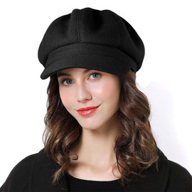 Superora Women Beret Newsboy Hat French Wool Cap Classic Autumn Spring Winter Hats Black