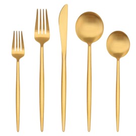 Matte Gold Silverware Set,BEGEEL 20-Piece Flatware Set for 4,Satin Finish Stainless Steel Tableware Cutlery Set,Premium Eating Utensil Sets,Kitchen Utensil Set for Home and Restaurant,Dishwasher Safe