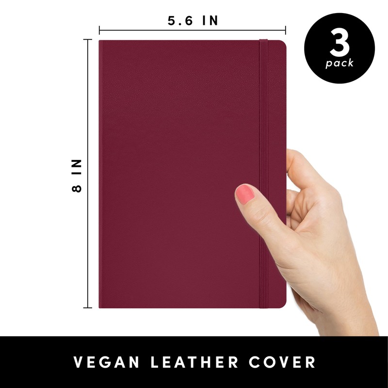 PAPERAGE Lined Journal Notebook, 3 Pack, (Burgundy), 160 Pages, Medium
