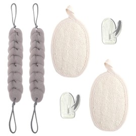 4 Pcs Back Loofah for Shower, Hangable Bath Loofah Back Scrubber, Exfoliating Body Scrubber Mesh Sponge Luffa Sponge with 2 Hook for Men & Women (Gray)
