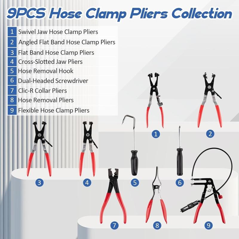 9PCS Hose Clamp Pliers, Automotive Multi-Handle Precision Tools for Clamping