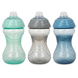 Nuby Clik-It - Taza para sorber de boquilla suave sin derrames de fácil agarre, paquete de 3, 10 onzas – 6+ meses – neutro