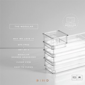 Bino 4-Piece Drawer Bin Set | THE MODULAR | Bathroom & Desk Drawer Organizer Bins - Large