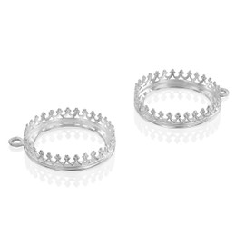 925 Sterling Silver Pendant Trays for Jewelry Making - 1 Pieces of 20mm Round Crown Bezel Settings with 1 Loop - Bezels for Jewelry Making - Perfect for Pendants and Earrings