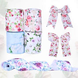 Floral Grosgrain Ribbon, 5 Rolls Flower Pattern Ribbon Spring Summer Fabric Decorative Craft Ribbon Roll for Gift Wrapping Decor Hair Bow Sewing Wreath Crafts (Mixed Color, 7/8Inch X 20Yards)