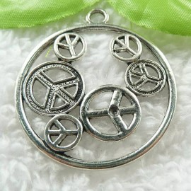 Fashion Jewelry big round PEACE SIGN SYMBOLS Pendant 30" Sterling silver 925 necklace women men