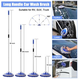 anngrowy 56.7" Car Wash Brush Mop Kit Mitt Sponge with Long Handle Car Cleaning Supplies Kit Tools Car Washing Duster Exterior Scratch Free, Chenille Replacement Head Extension Pole (Blue Set)