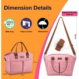 Lunch Bags for Women Insulated Thermal Lunch Tote Bag with Shoulder Strap Upgrade Large Lunch Box Container Drinks Holder for Adults Men Work Picnic Beach Park, Dark Pink