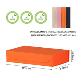 OBMMIRAO Orange Gift Box with Lid 12x8x2.5 Inches, Shirt Gift Box for Wrapping, Magnetic Gift Box Bulk for Present （Orange Peel Grain;1Pcs）
