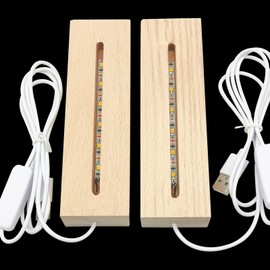 Voaesdk 6 Inch Rectangle Led Lights Display Bases,Rectangle Display Pedestals,2PCS USB Powered Wooden Lighted Base Stand for Acrylic Light Plate Crystal Display Glass Resin Art Pedestal Paperweights