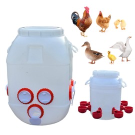 ZLMDK Rainproof Chicken Feeder and Chicken Waterer Set (13 Gallon/60 Pounds) Automatic Chicken Feeder Poultry Feeder Bucket with 10 Ports Chicken Waterer (2.6 Gallon/10L) with 8 Water Cups
