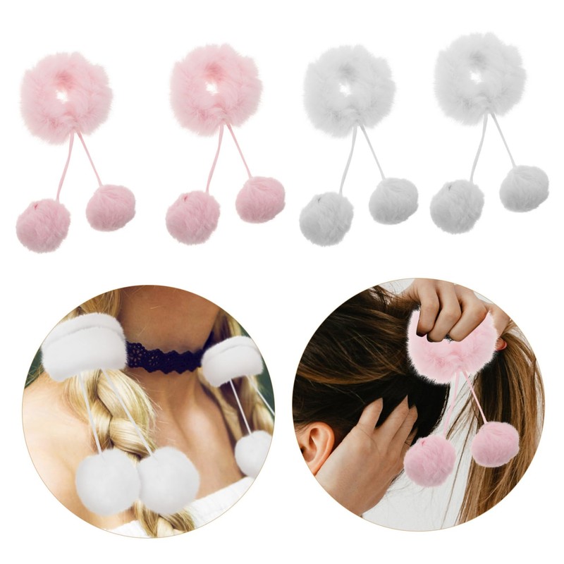Gatuida 4pcs Hair Ties With Balls: Soft Plush Hair Ties
