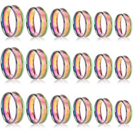 SUNNYCLUE 1 Box 18Pcs Ring Cores Inlay Ring Blanks Stainless Steel Ring Blanks Rainbow Color Grooved Finger Rings US Size 7/8/9/10/11/12 Round Empty Ring Blanks for Jewelry Making Kits Men Women