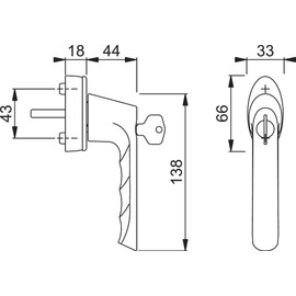 Hoppe Window Handle Brest with Sper Rzyli Sleeveless Golf 10765074 Aluminium sperrbar Key Square Pack of 1, Silver