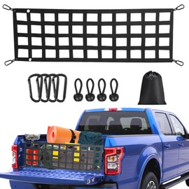 Heavy Duty Tailgate Net for Truck Bed 60'' x 18'' - Made from UV-Resistant Polyester, Complete Accessories - Fit for Full Size Truck, Pickup. Easy-to-use Tailgate Cargo Netting (Black)