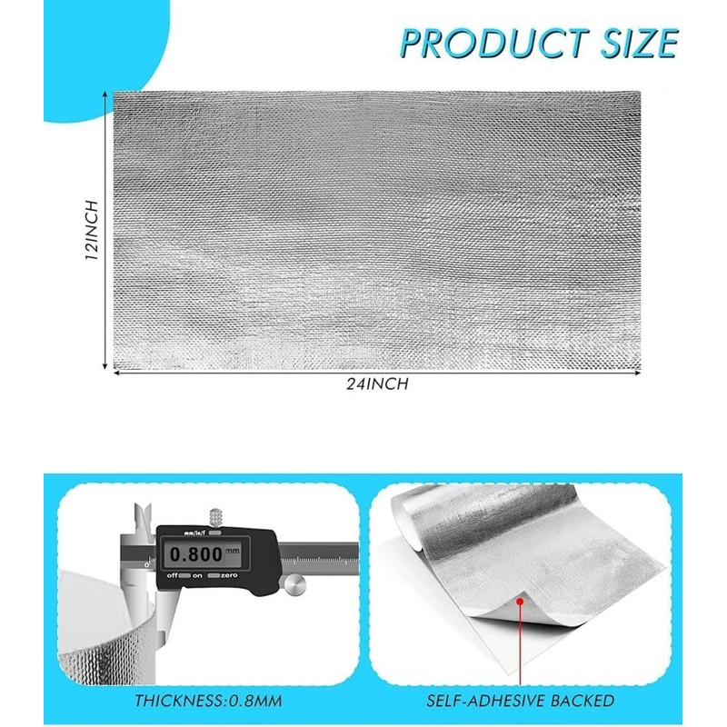 Alioncar 12'' X 24''Aluminized Heat Shield Mat Thermal Barrier Adhesive