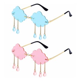 2 Pcs Tassel Clouds Shaped Sunglasses, Vintage Rimless Sunglasses for Men Women, Multicolor, One Size