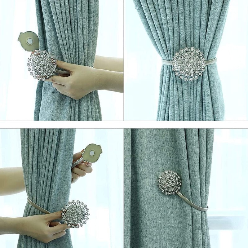 ANCLLO 2pcs Magnetic Tieback, Crystal Curtain Hold backs Blossom Diamond