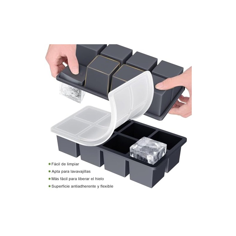 Moldes de Silicona para hielos, 8 Compartimientos con Tapa de