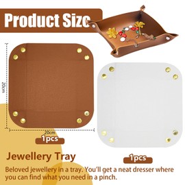 Jewelry Valet Tray, 2 Pcs Leather Jewelry Tray, Foldable Catchall Tray for Key, Wallet, Watch, Coin, Jewelry (Brown, White)