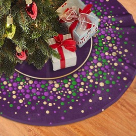 MJINSJIA-TS Mardi Gras Purple Gold Fleur De Lis Christmas Tree Skirt Gorgeous for Xmas Party Ornaments Decoration Accessory 30"
