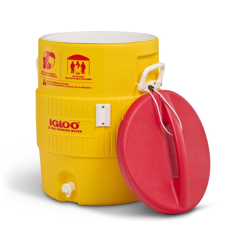 Igloo 10 Gallon Industrial Beverage Cooler, Yellow/Red/White
