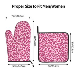 Pink Leopard Cheetah Oven Mitts and Pot Holders Sets Hot Pads Heat Resistant Gloves Oven Mitten for Baking Kitchen Bakeware Cooking BBQ