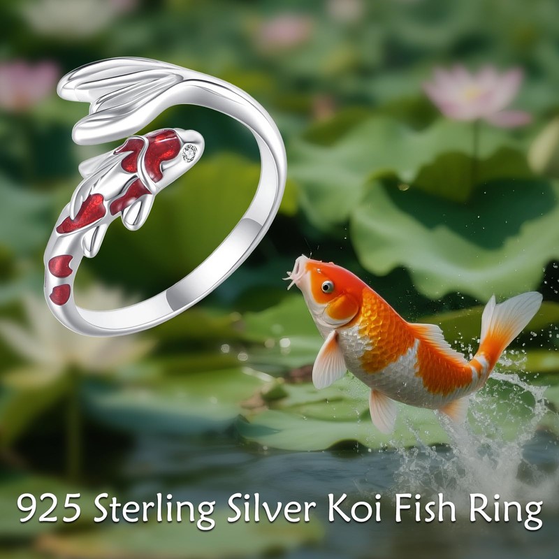 HBLICY Koi Fish Ring Sterling Silver Adjustable Open Ring Lucky