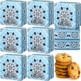 Tandefio 12 Pcs Christmas Cookie Tins with Lids, 6.3 inch Metal Cookie Tins Jar Storage Container Square Candy Storage Gift Giving Box Candy Tins for Christmas Holiday Treat Cakes