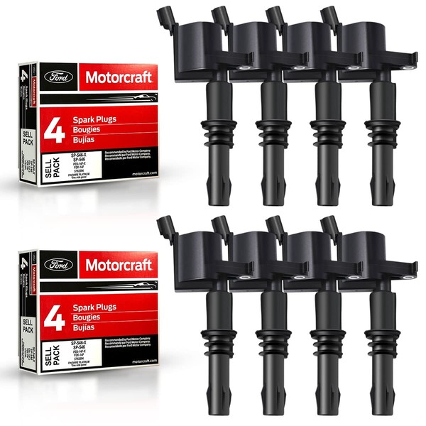MAS Set of 8 Straight boot Ignition Coil Pack DG511+8 Motorcraft Platinum Spark Plugs SP515 SP546 Compatible with Ford Expedition F150 F250 Super Duty Lincoln 3L3E12A366CA C1541 FD508 UF537