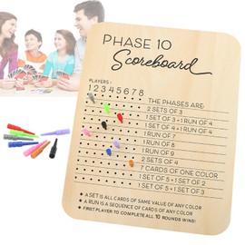 iayokocc Phase 10 Score Board, 2025 New Wooden Phase 10 Scoreboard and Round Tracker with 8 Colored Pegs, Funny Table Board Card Game Accessories for Board Games Family Party Game Night(Color:Wood)
