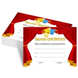 Sabary 50 Pcs Theater Award Certificates Drama Theater Certificates with Comedy Tragedy Masks for Winner Prize Gift for Team Sports Participation Achievement Party Favors Drama Club Performing Arts