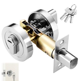 1Pcs Locks Internal, Lock for Bedroom Door, Zinc Alloy Locks with Keys, Front Door Lock for 35-50mm Front Doors, Passage Doors(Silver)