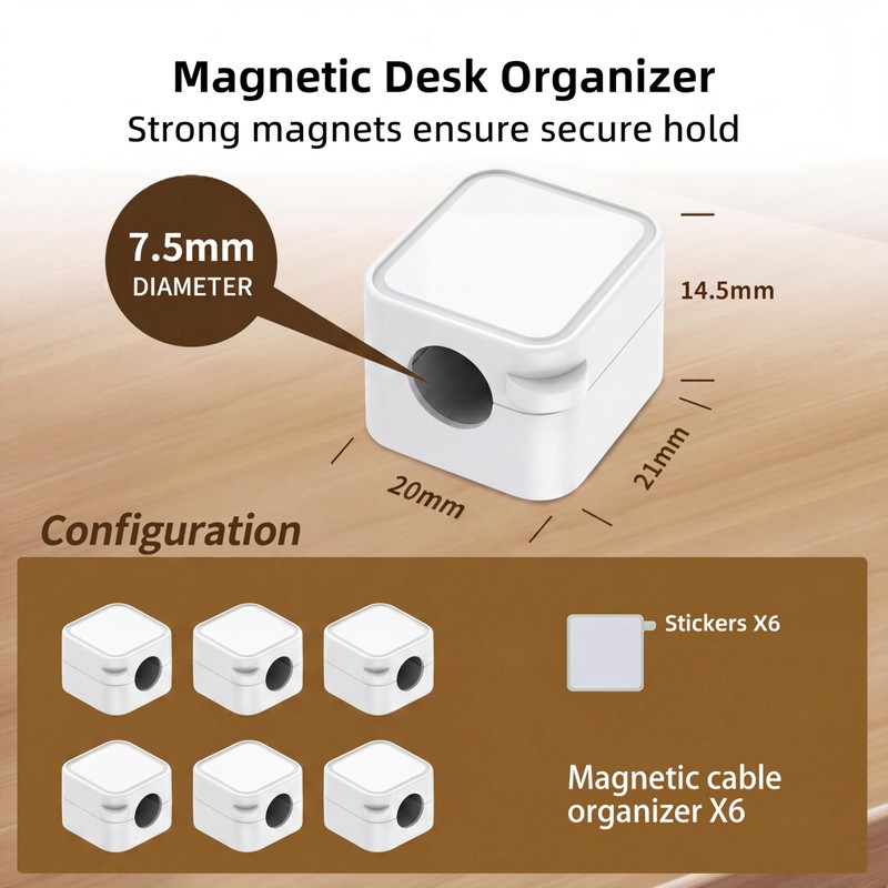 IFOCUTY 6 Pack Magnetic Cable Clips, Adhesive Cord Holder for